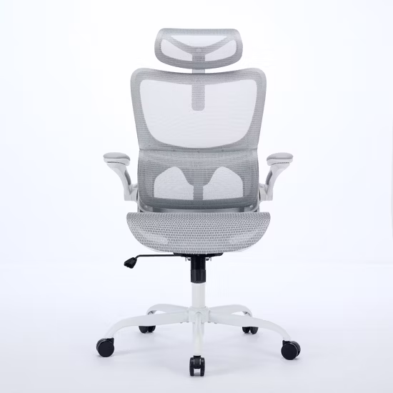 Chaise de bureau ergonomique en maille à dossier haut avec appuie-tête réglable 3D au design unique