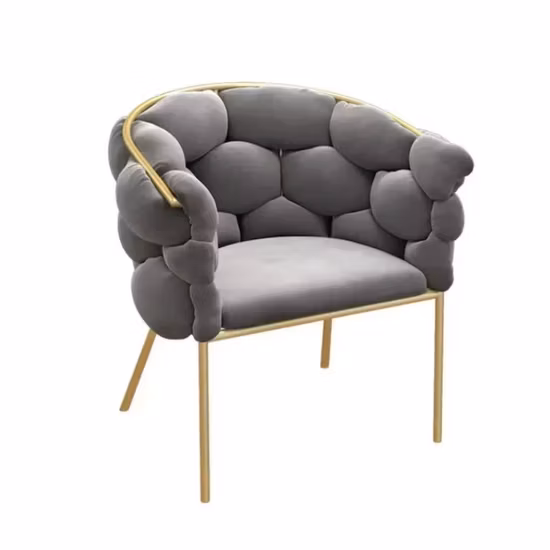 Chaise de salle à manger minimaliste en velours beige tufté doré avec jambe en acier inoxydable